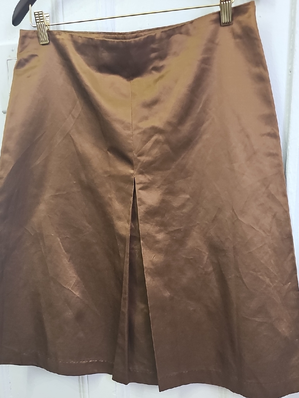 EXPRESS DESIGN STUDIO Women's Brown A-Line Satin Skirt with Front Pleat